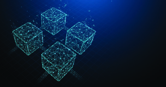 Blockchain form lines, triangles and particle style design. Illu