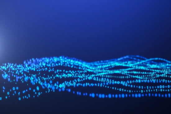 3D illustration Rendering of binary code wave pattern Abstract background.Futuristic Particles for business,Science and technology background