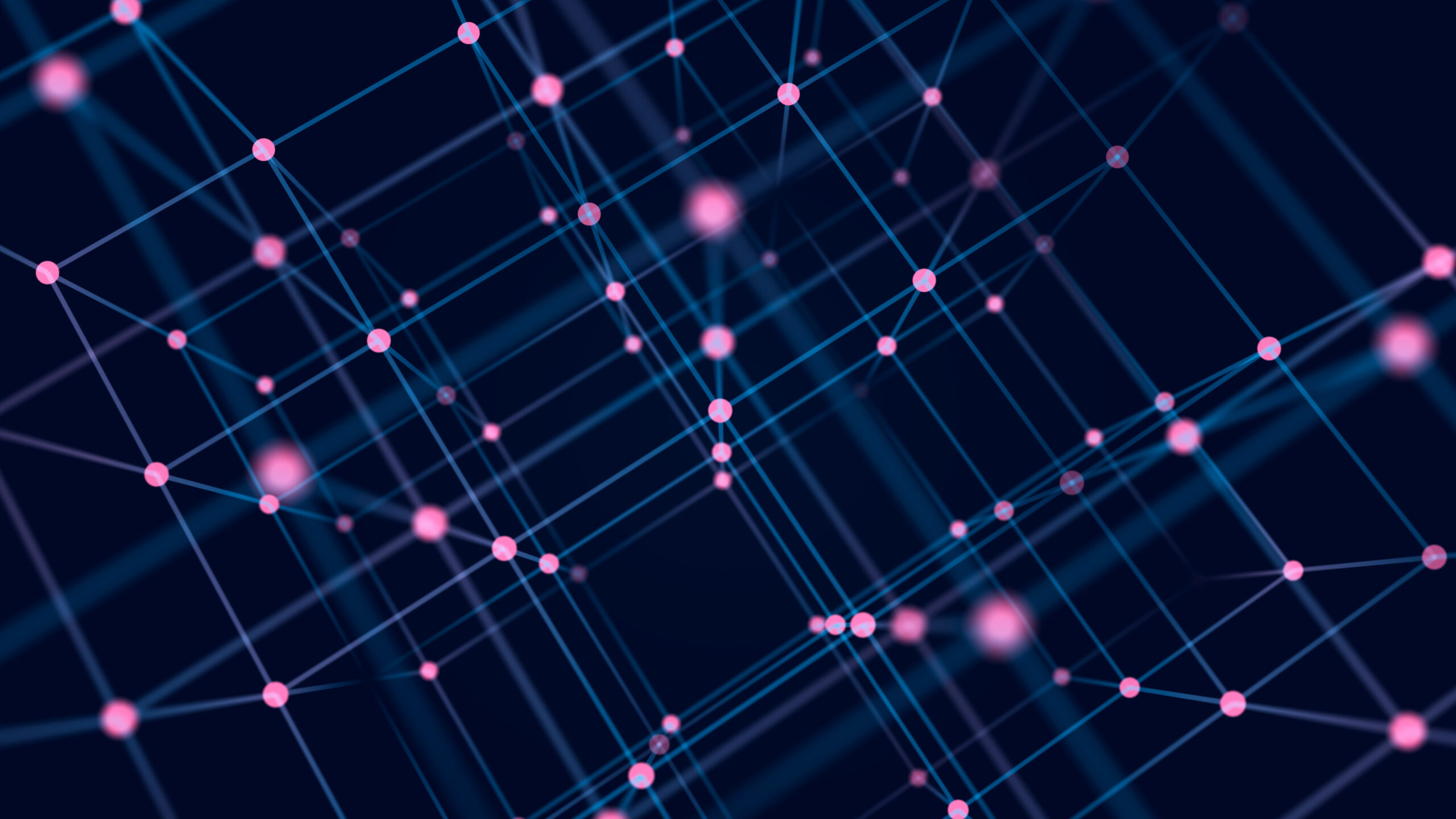Digital blockchain concept. Data storage in separate cells. Abstract background with dots and connection lines. 3D