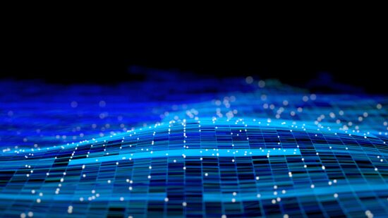 Abstract image of network structure changing to particle data