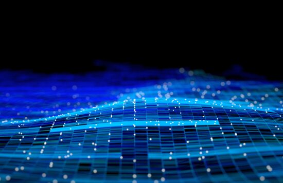 Abstract image of network structure changing to particle data