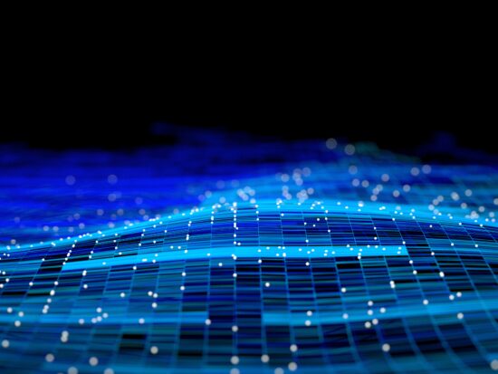Abstract image of network structure changing to particle data