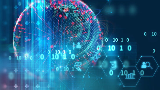 fintech icon on abstract financial technology background .